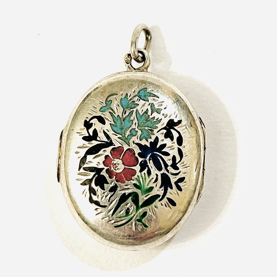 Stříbrný starožitný přívěšek/medailon se smaltem