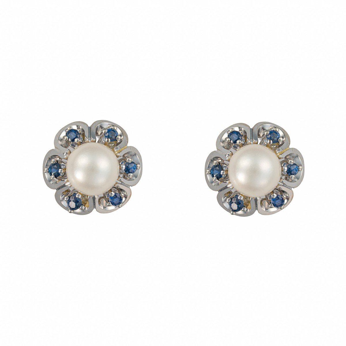 Zlaté náušnice se safíry a perlou Akoya