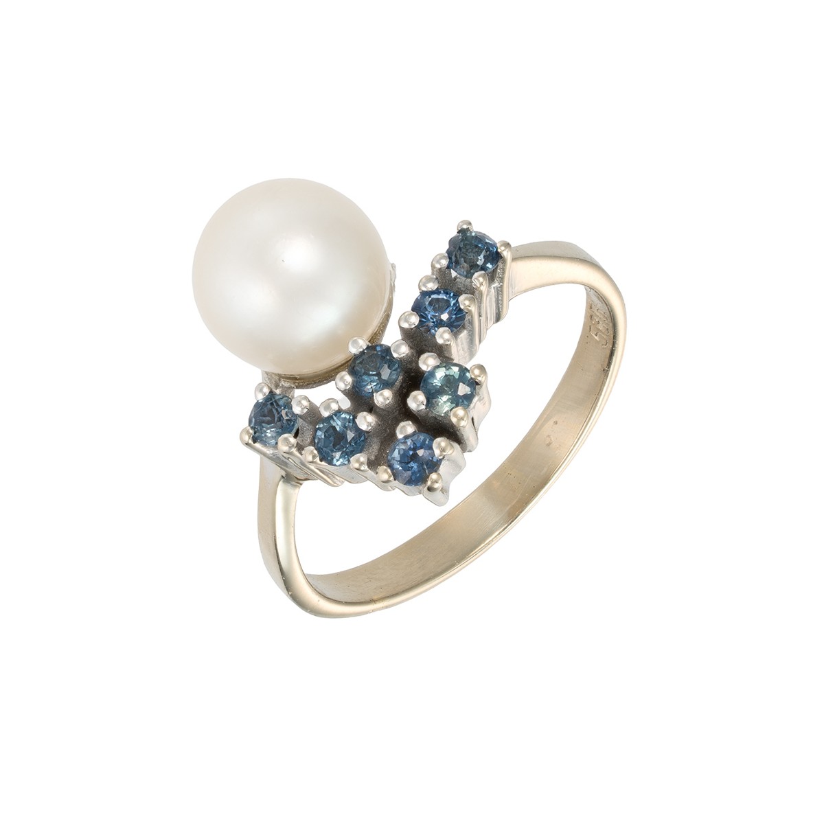 Zlatý prsten se safíry a perlou Akoya