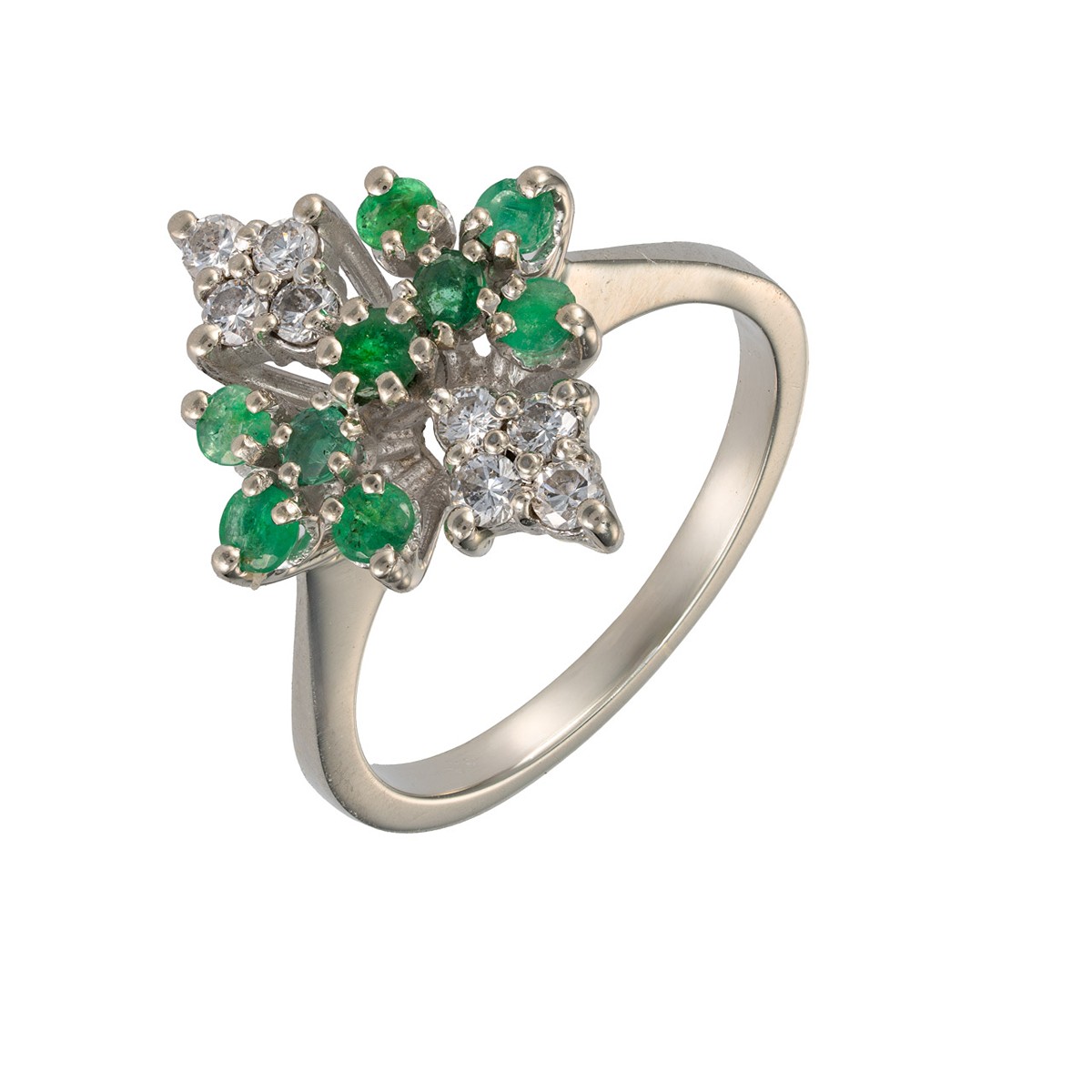 Zlatý prsten s přírodními diamanty a smaragdy