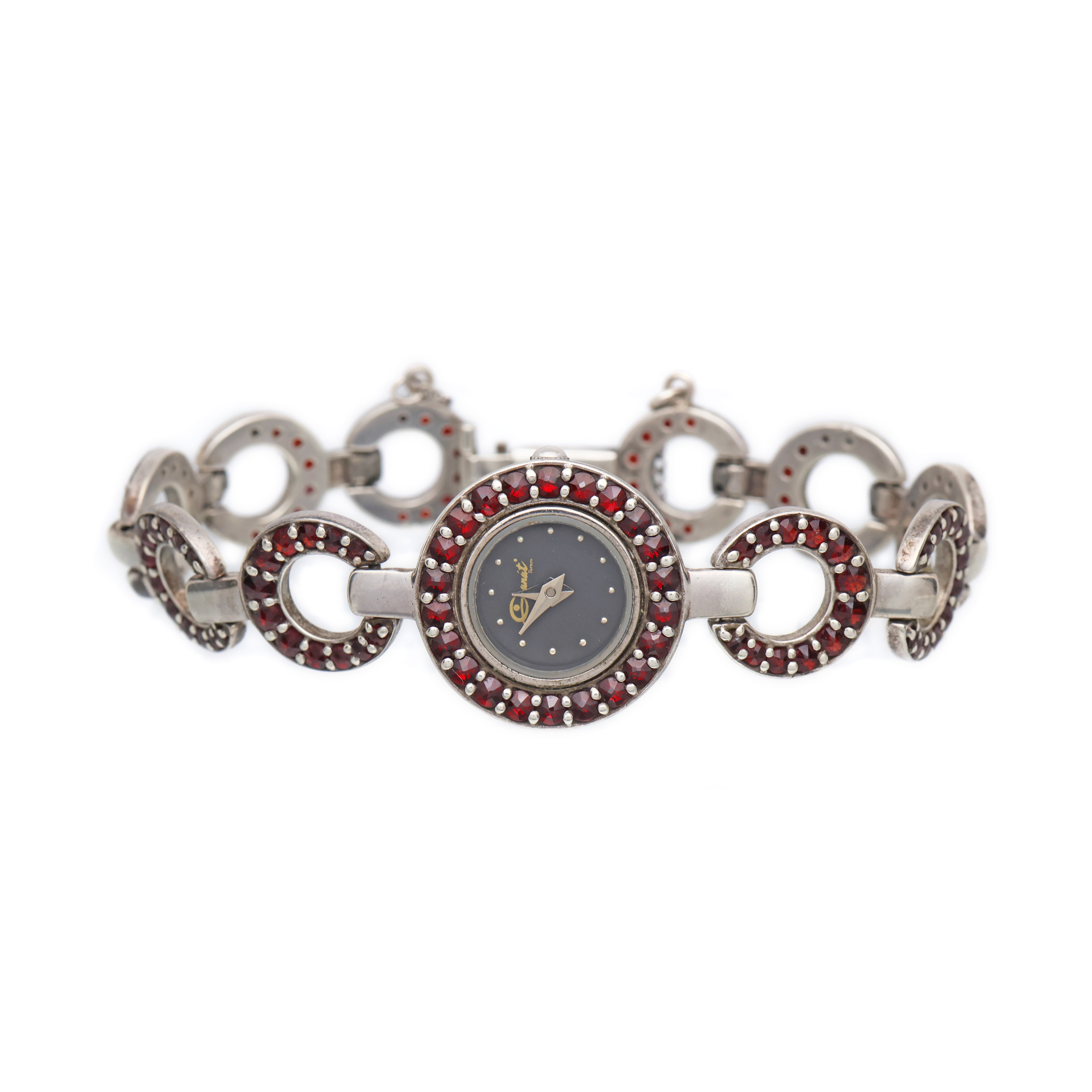 Stříbrné náramkové hodinky s českými granáty, Granát Turnov