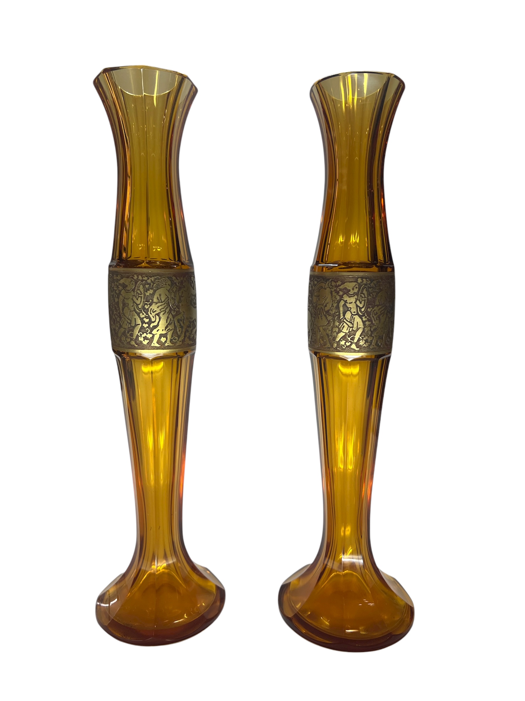 Elegantní tárové vázy MOSER s oroplastikou, 1920–1930