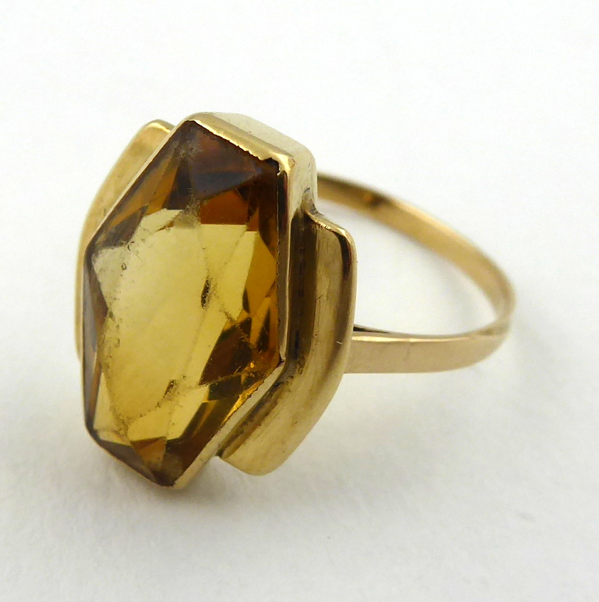Art deco zlatý prsten s přírodním citrínem