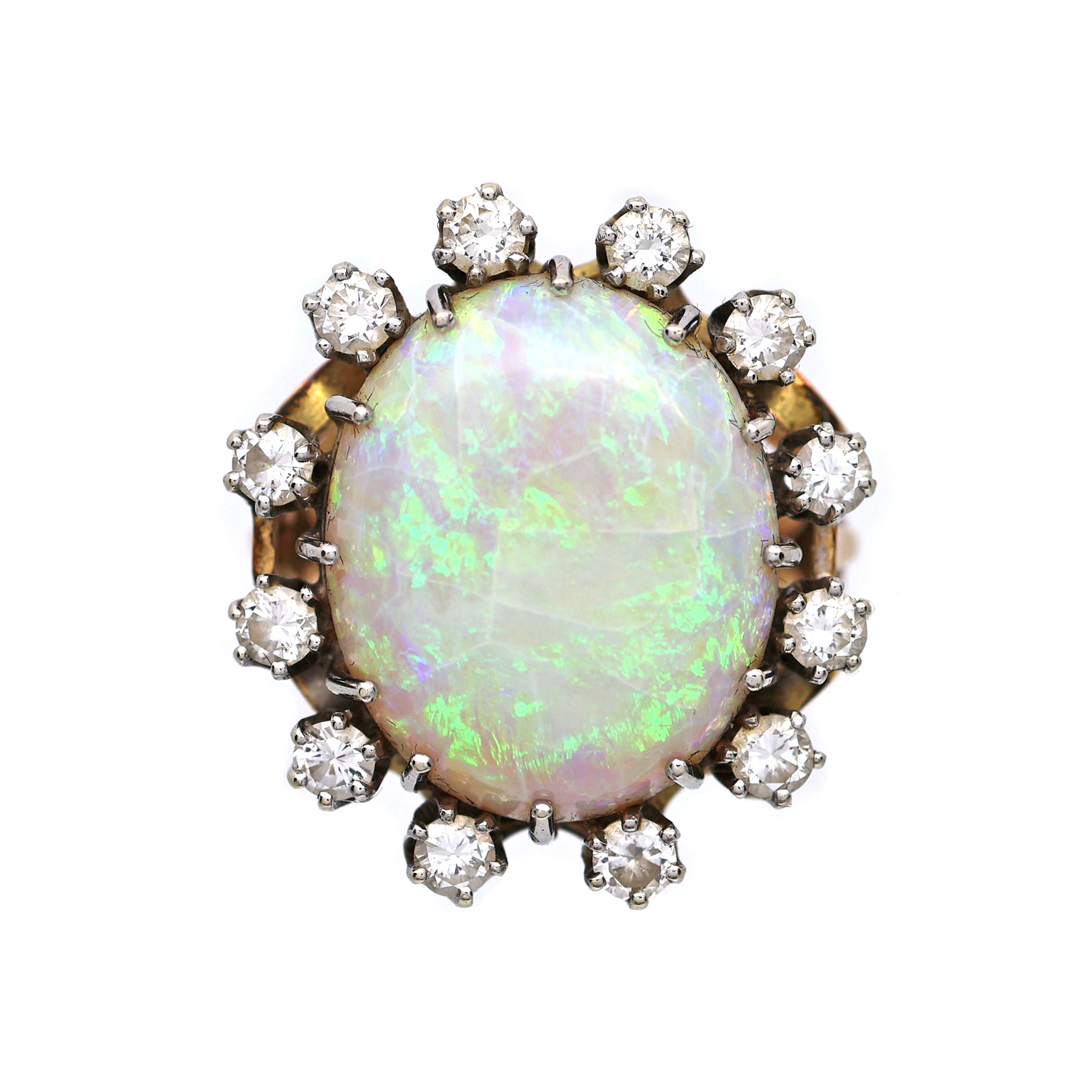 Zlatý prsten s přírodním velkým opálem a brilianty 1,20 ct