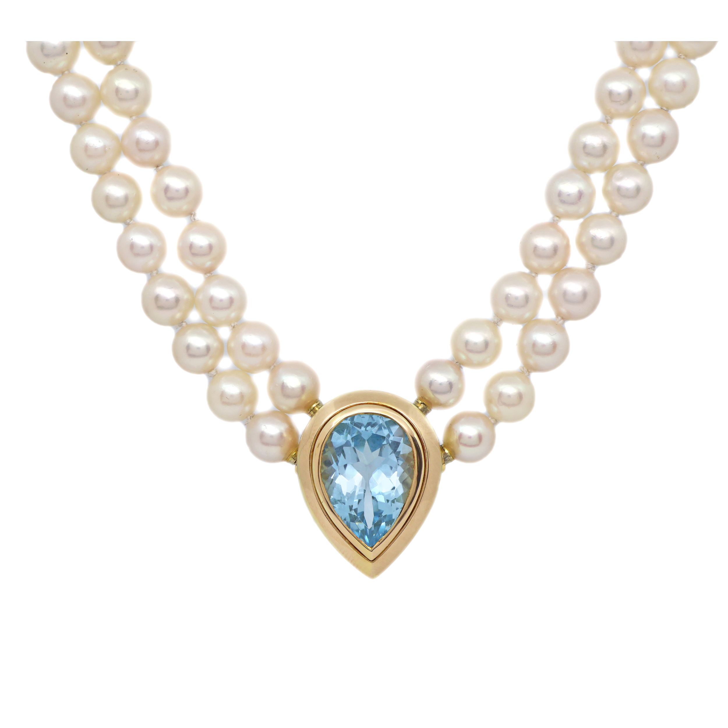 Zlatý náhrdelník s mořskými perlami Akoya a přírodním topasem