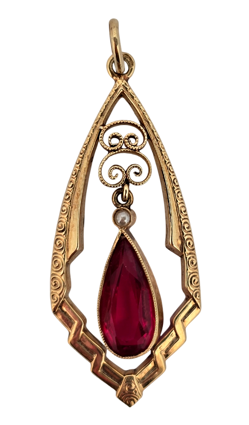 Zlatý secesní přívěsek s perličkou