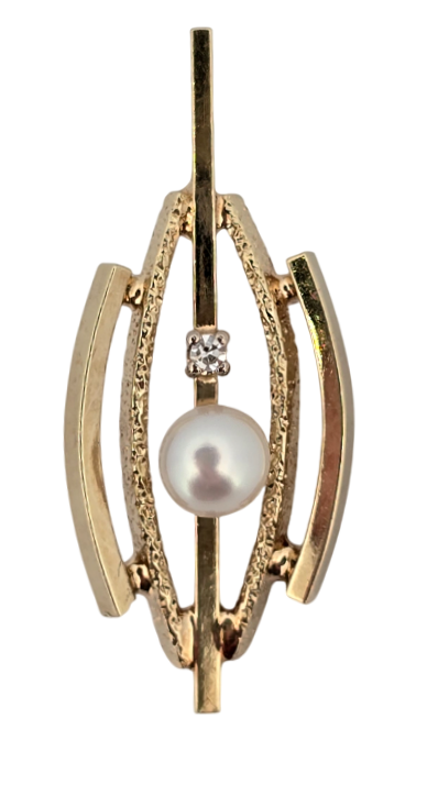 Designový zlatý Art Deco přívěsek s diamantem a perlou