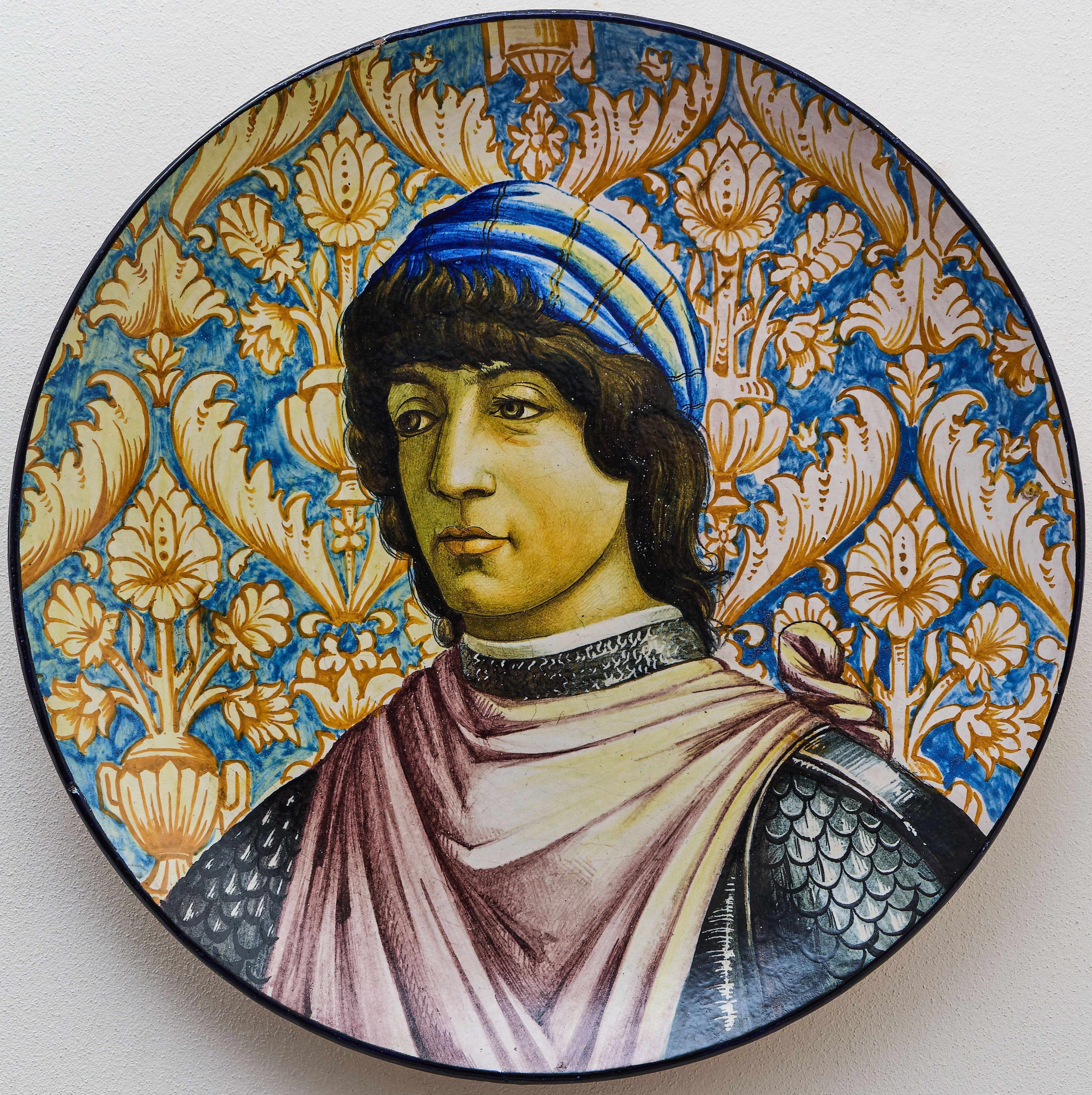 Obří italský talíř s portrétem podle Botticelliho 52 cm