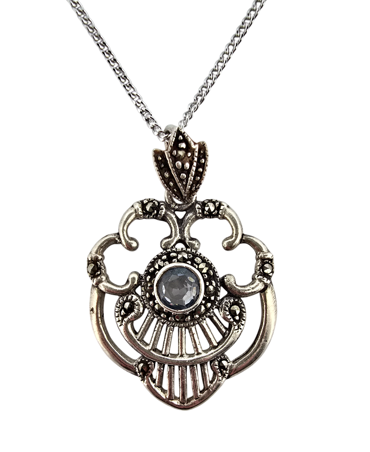 Stříbrný Art Deco náhrdelník se spinelem