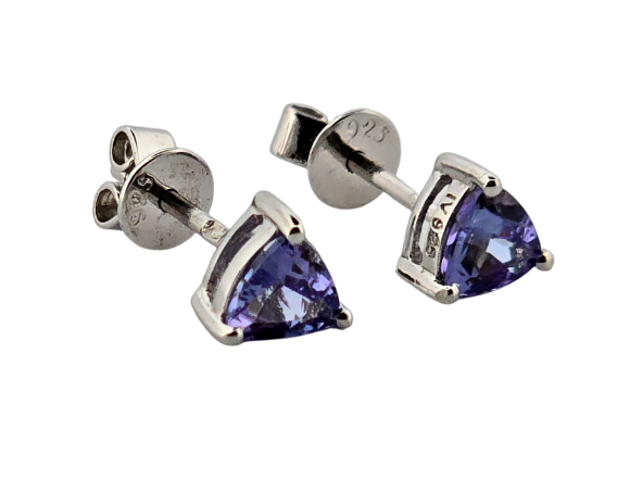 Stříbrné náušnice pecičky s tanzanitem „triangl“