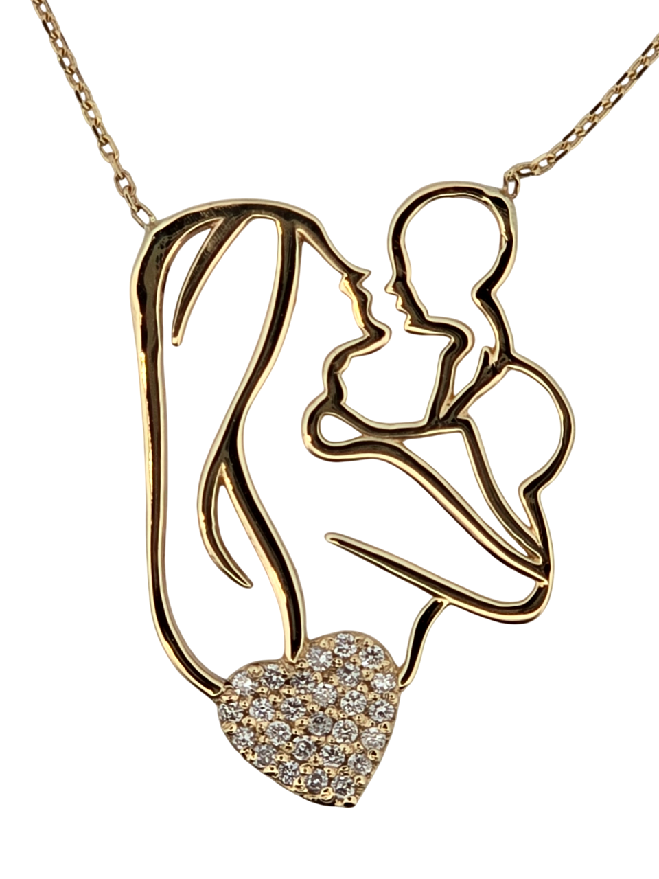 Zlatý náhrdelník „mateřská láska“ s diamantovým srdcem