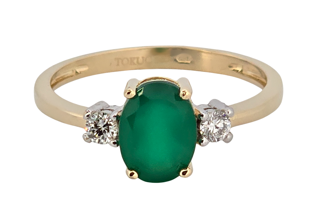 Zlatý prsten s diamanty a chryzoprasem