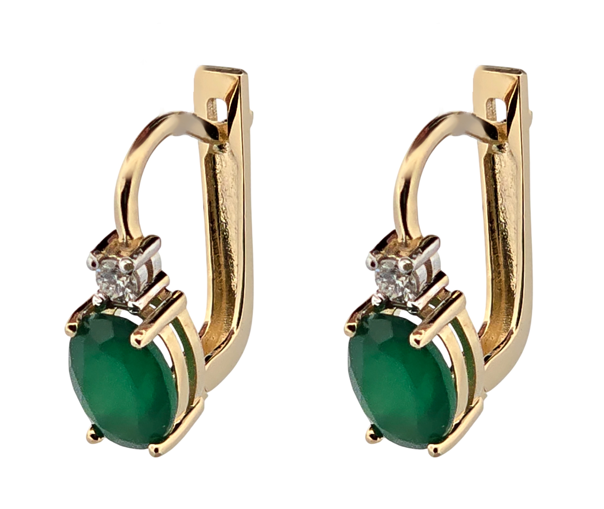 Zlaté náušnice s diamanty a chryzoprasem
