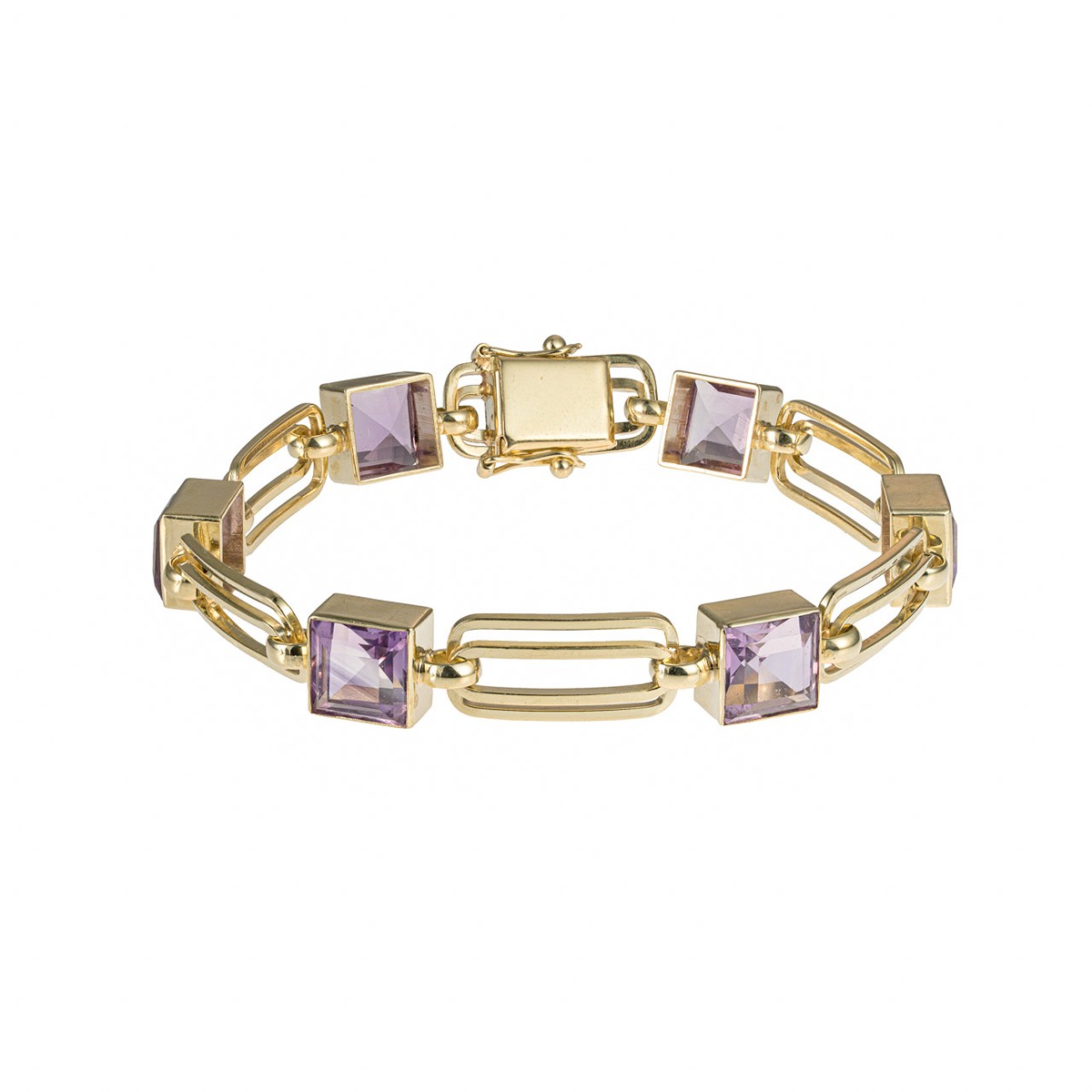 Zlatý náramek s přírodními ametysty