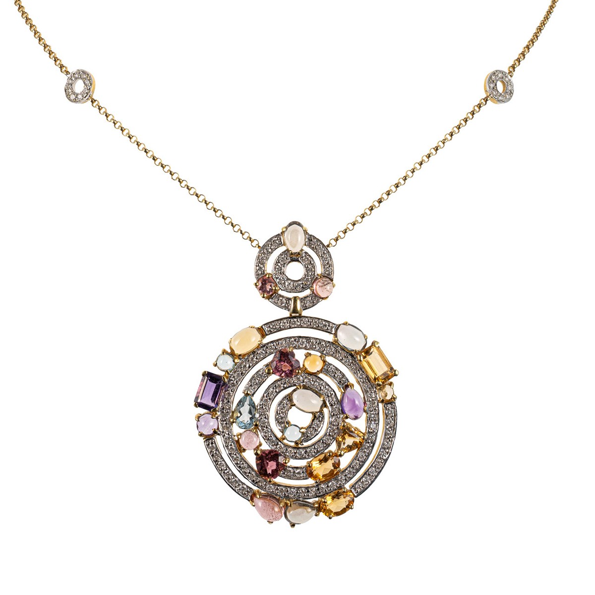 Zlatý náhrdelník s přírodními diamanty a polodrahokamy