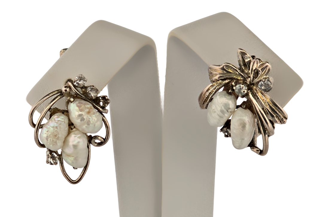 Autorské extravagantní stříbrné náušnice s perlami