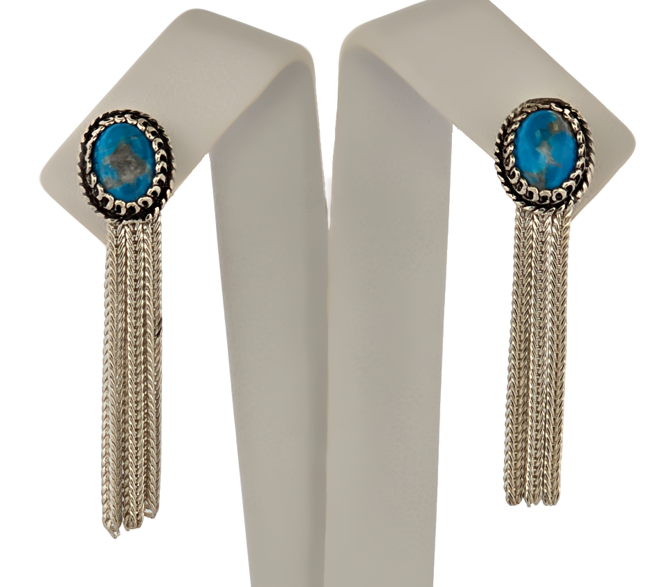 Stříbrné náušnice s tyrkysem a řetízky