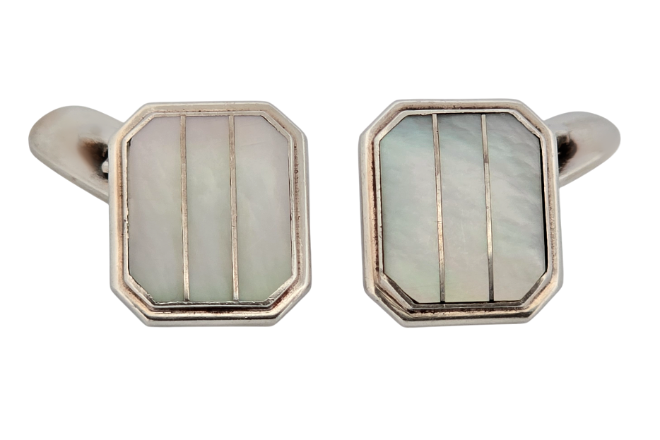 Stříbrné manžetové knoflíčky s perletí Art Deco