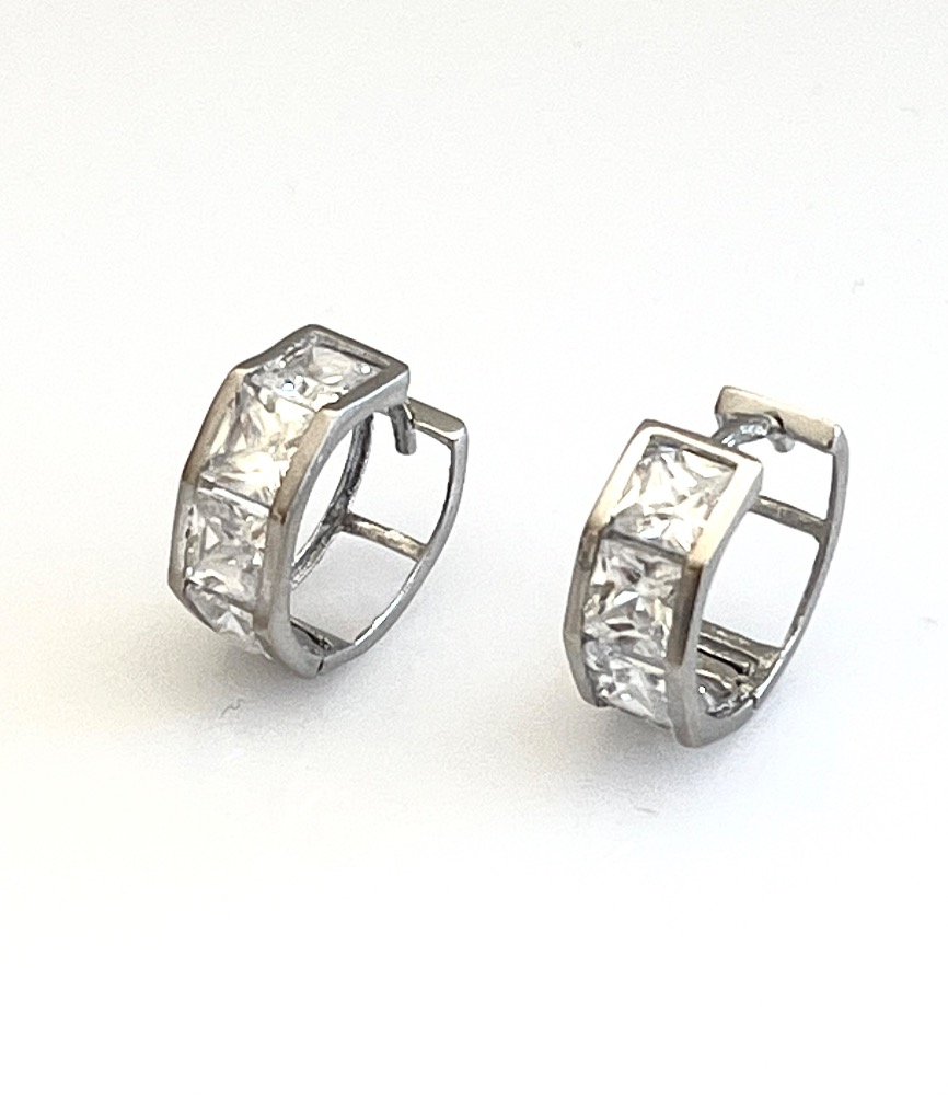 Zlaté náušnice 14 karátů bílé zlato se zirkony -3,13 gramů