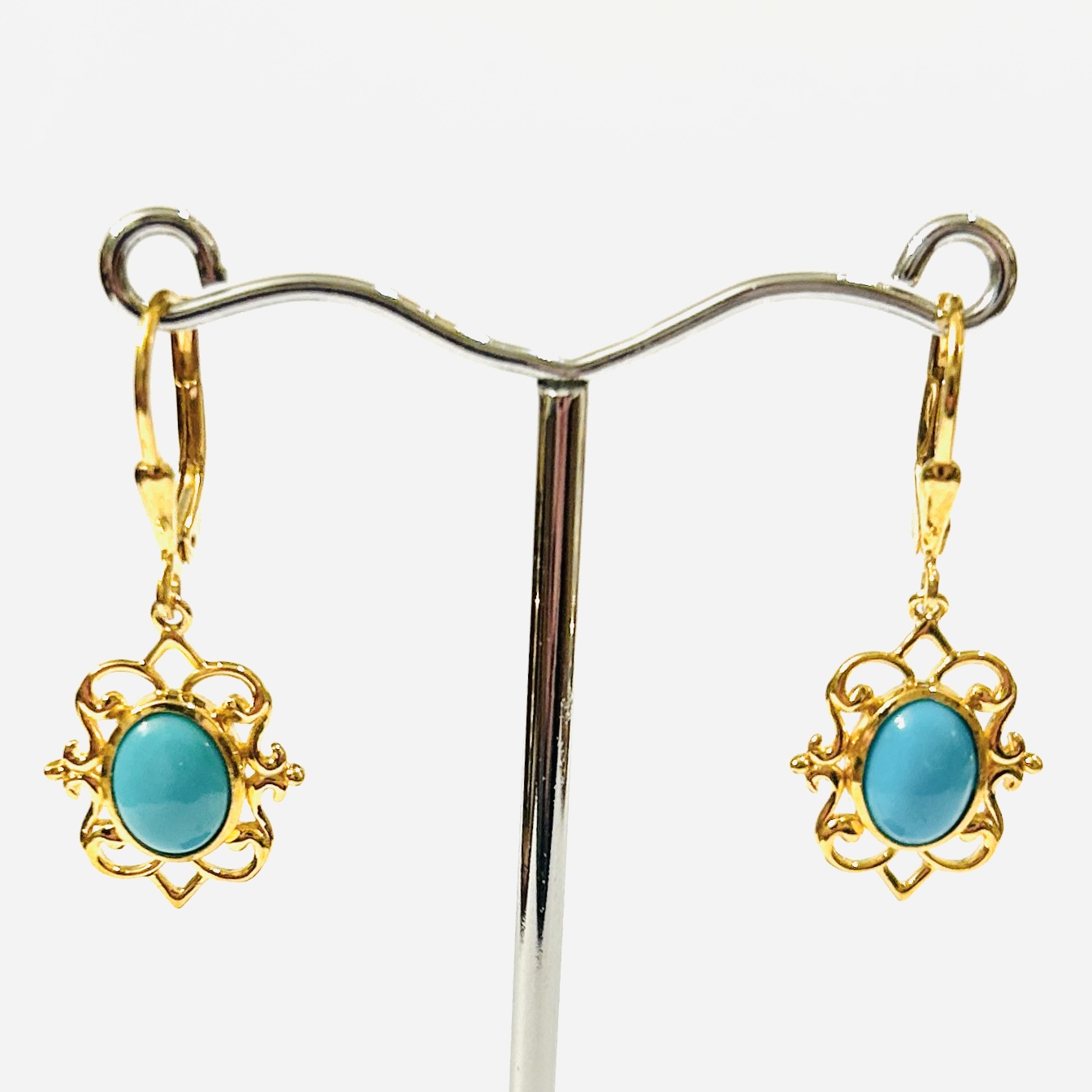 Stříbrné zlacené visací náušnice s tyrkysy