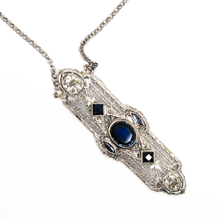 Briliantový náhrdelník se safírem, Art Deco