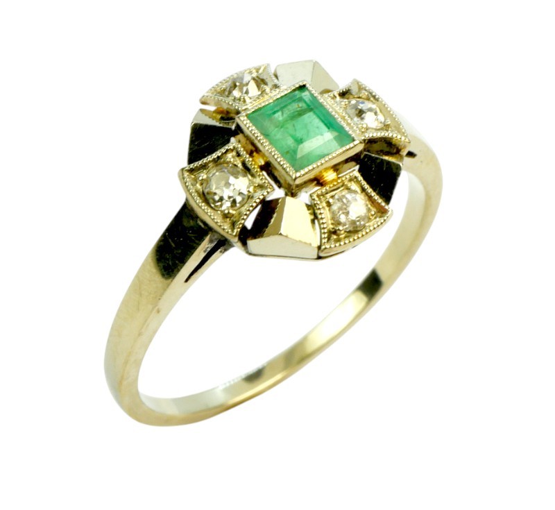 Briliantový prsten se smaragdem, Art Deco