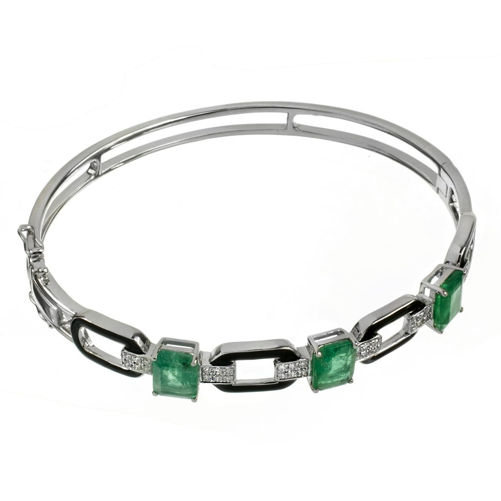 Zlatý náramek se smaragdy, brilianty a smalty