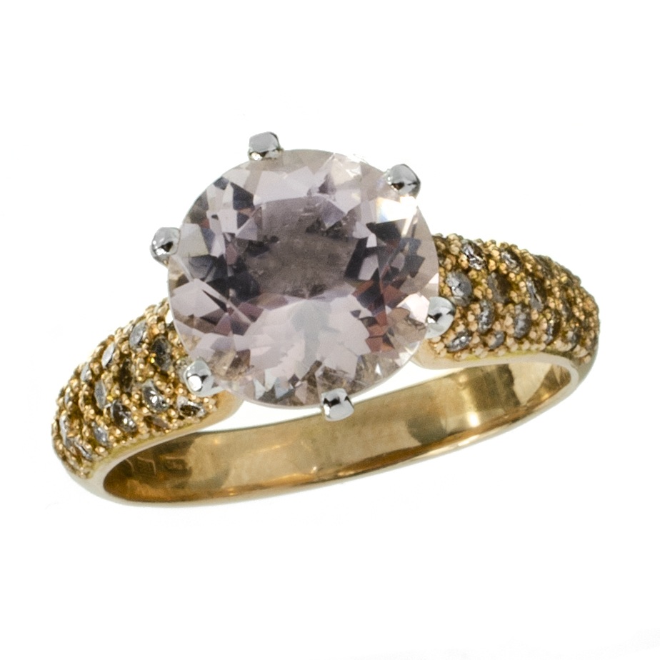 Zlatý prsten s morganitem a brilianty