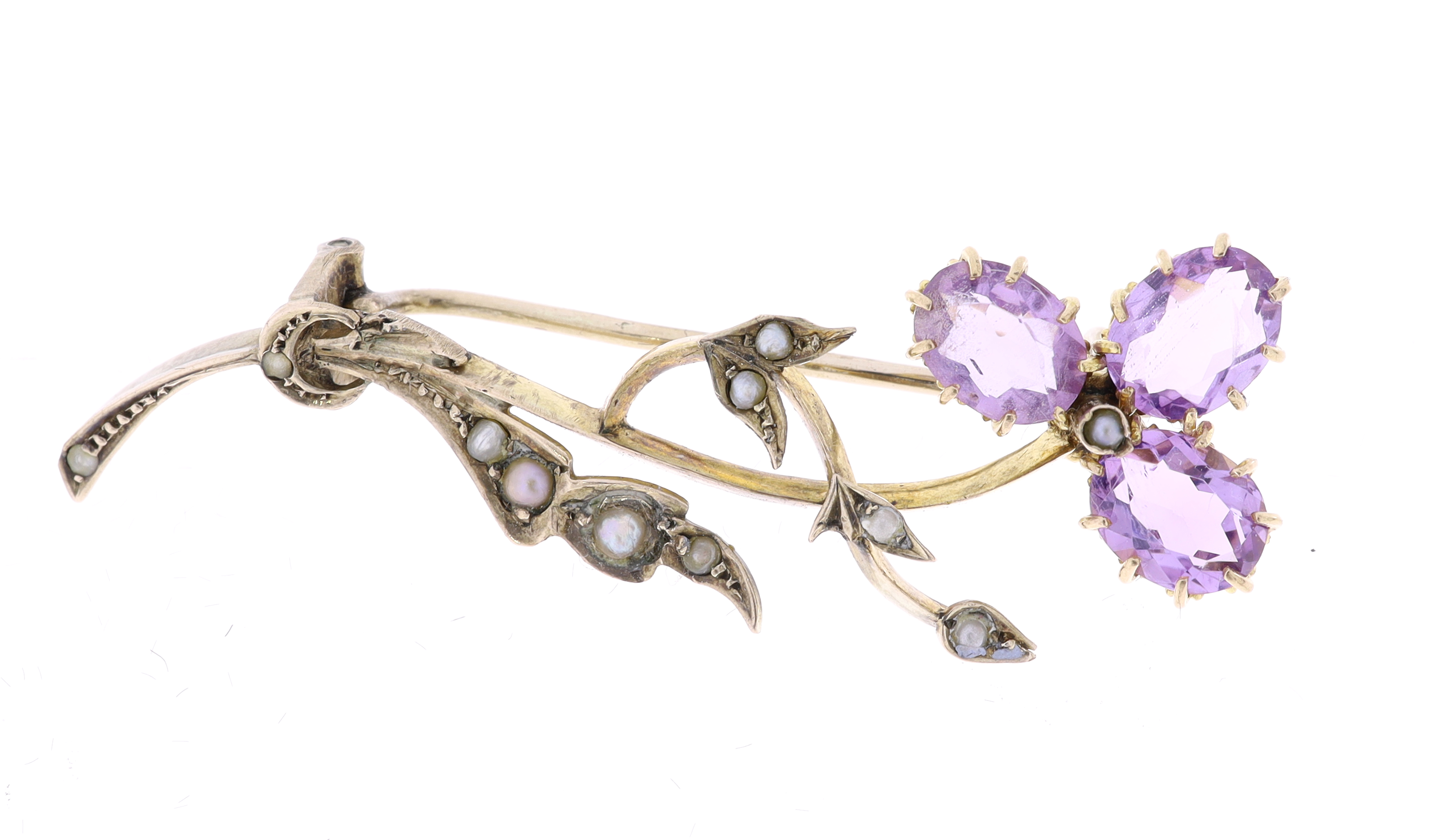 Zlatá brož s ametysty perličkami, 19.–20. století