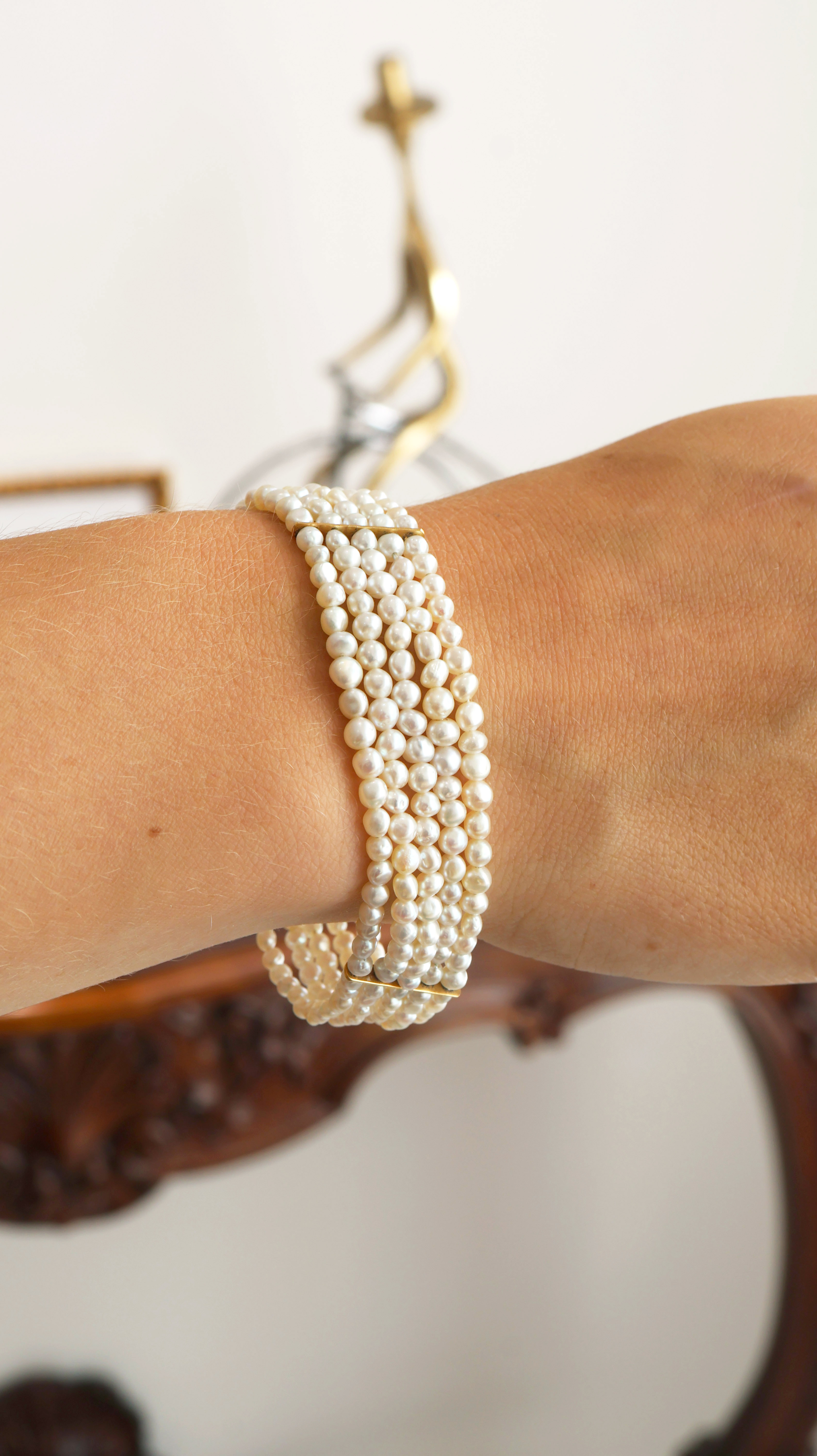 Starožitný zlatý perlový náramek – Art deco