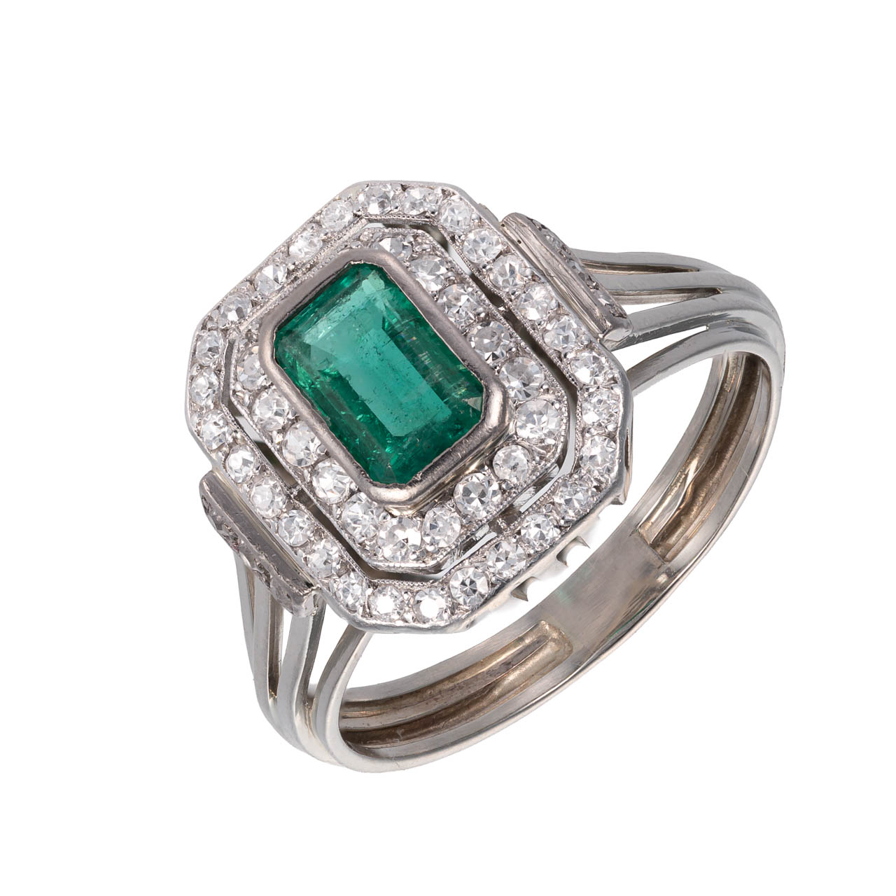 Zlatý prsten se smaragdem a brilianty