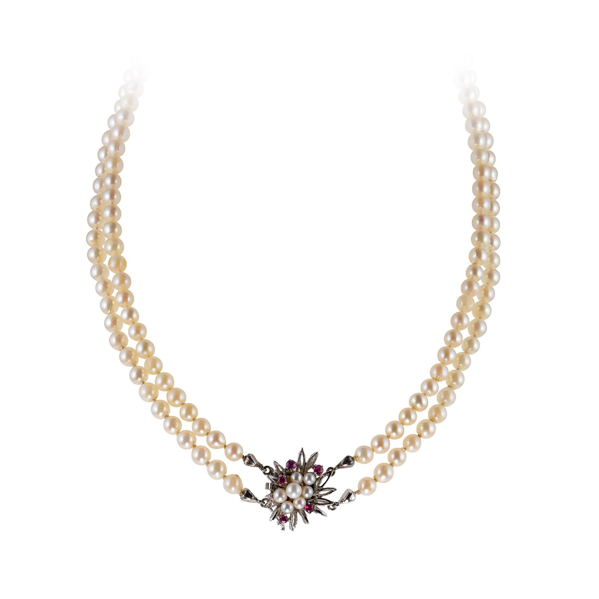 Náhrdelník z mořských perel Akoya s přírodními rubíny – certifikováno