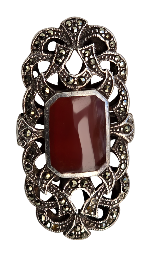 Stříbrný ART DECO maxi prsten s karneolem