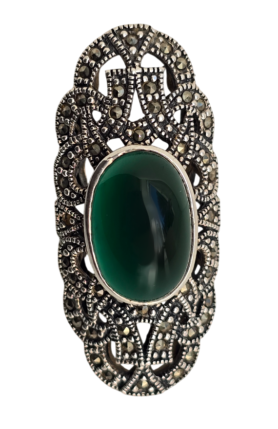 Stříbrný ART DECO maxi prsten s chalcedonem