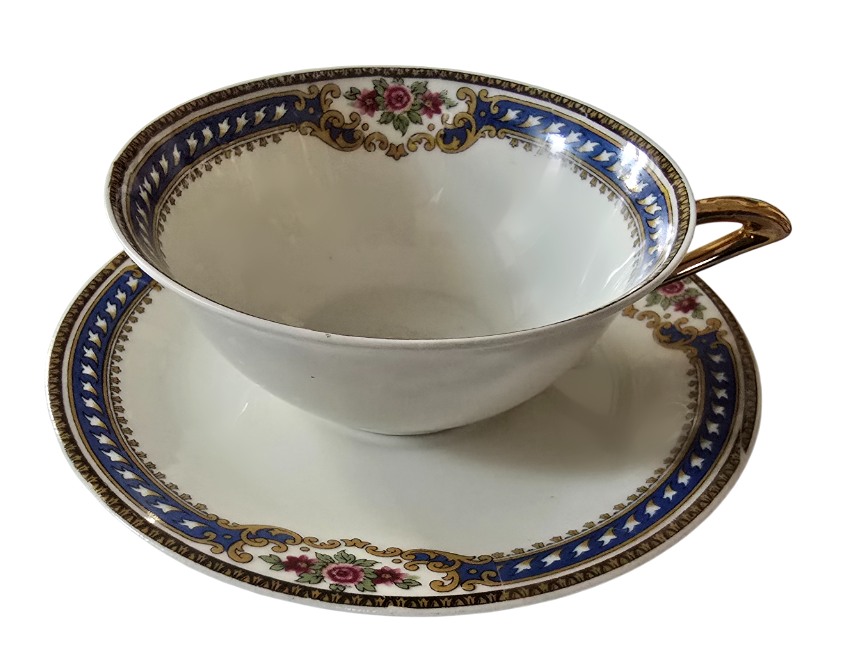 Starožitný šálek s podšálkem „květiny“ Limoges
