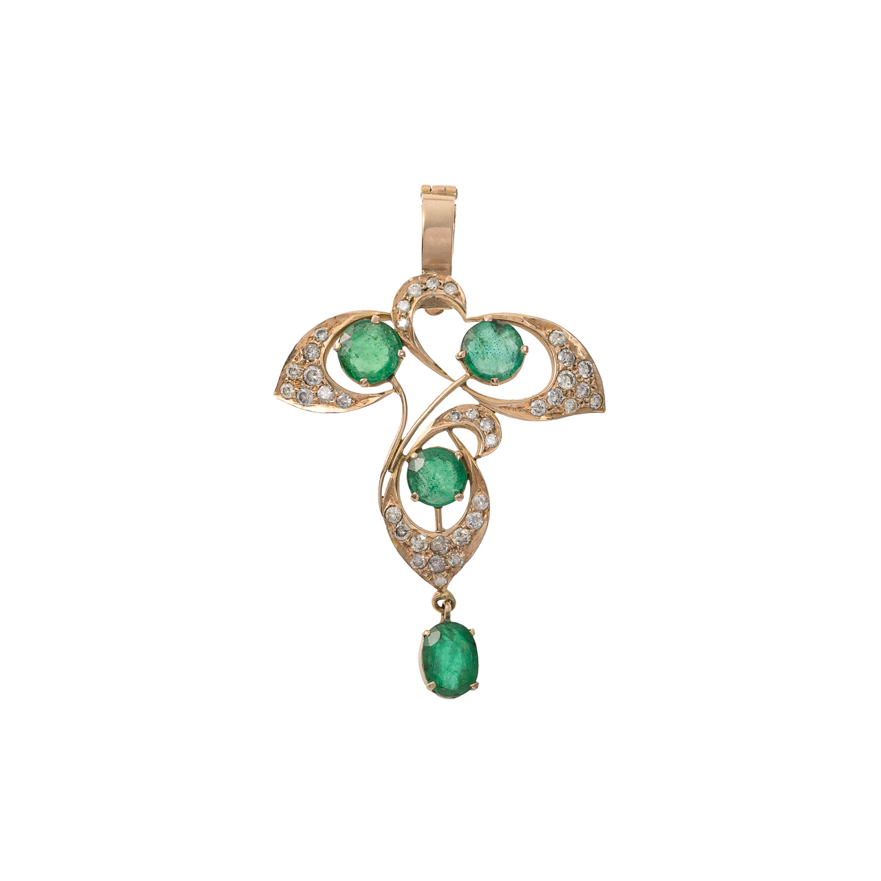 Zlatý přívěsek s přírodními diamanty a přírodními smaragdy
