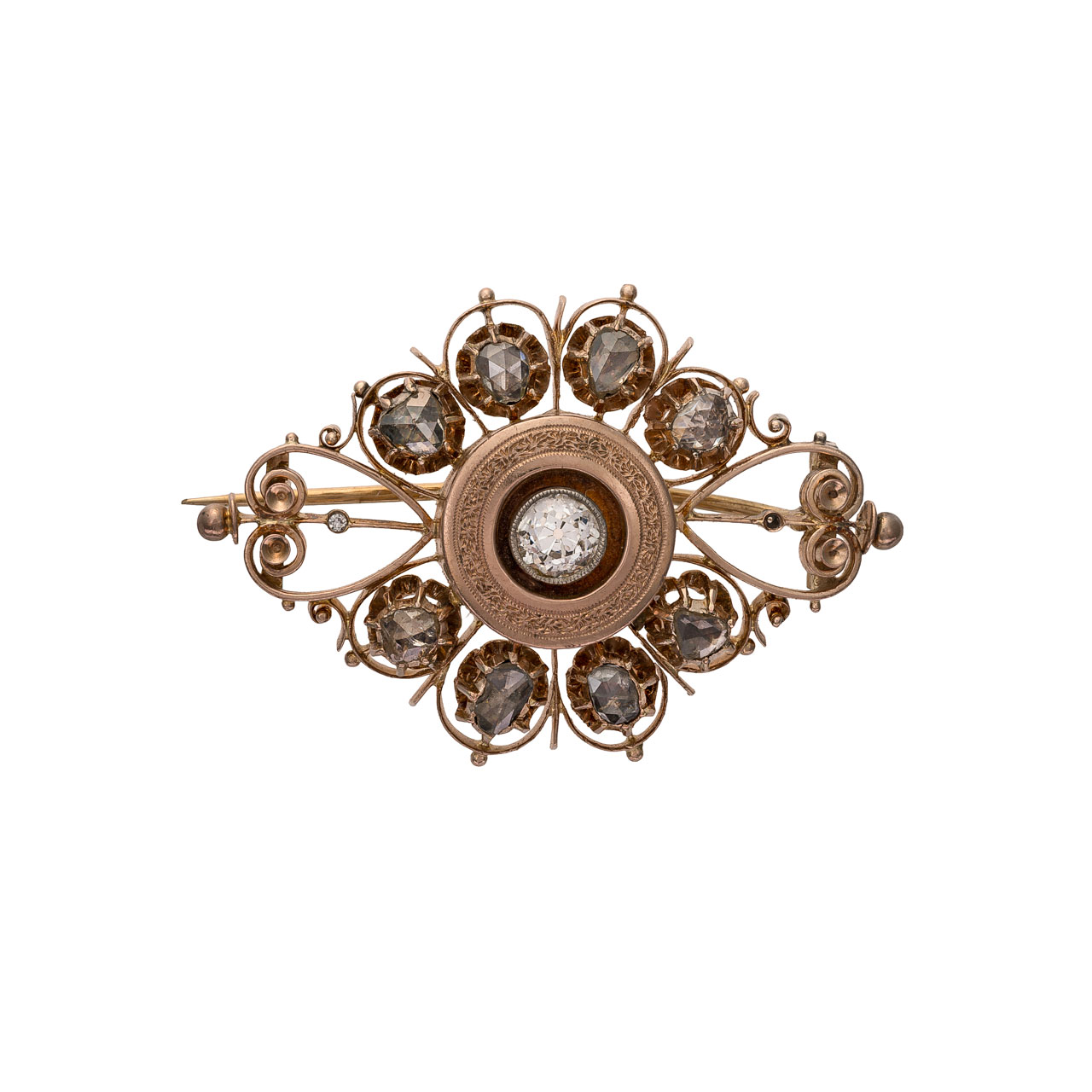 Starožitná zlatá brož s diamanty