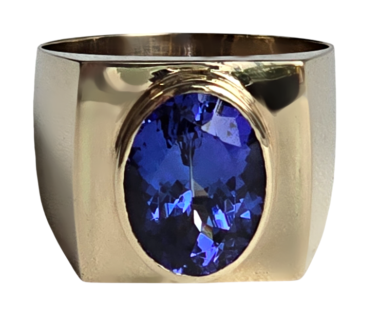 Zlatý luxusní pánský prsten s tanzanitem