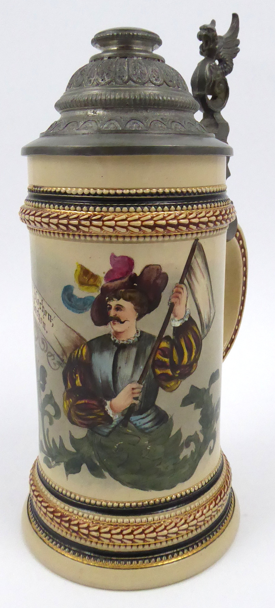 Keramický korbel s vlajkonošem a drakem