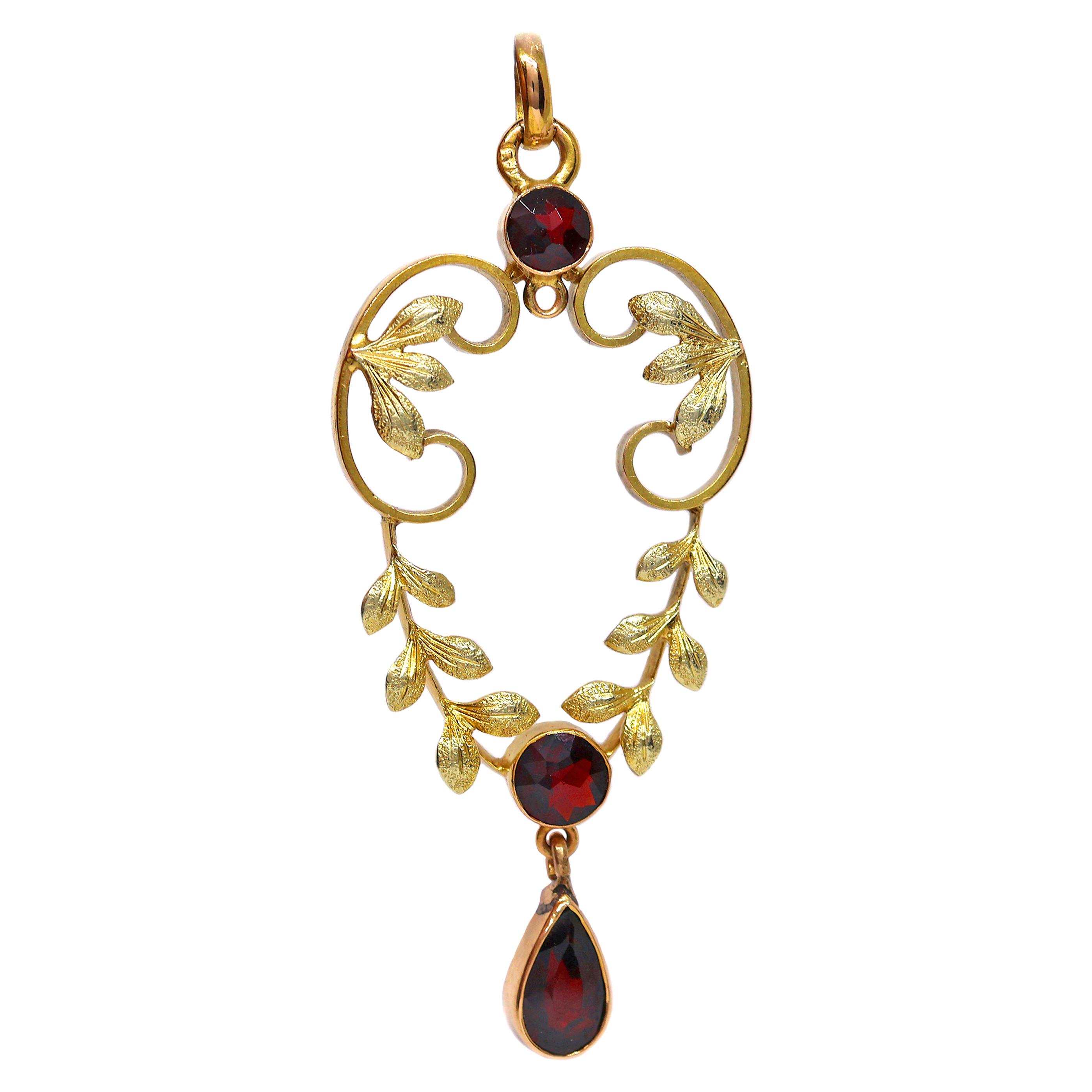 Secesní zlatý přívěsek s českými granáty