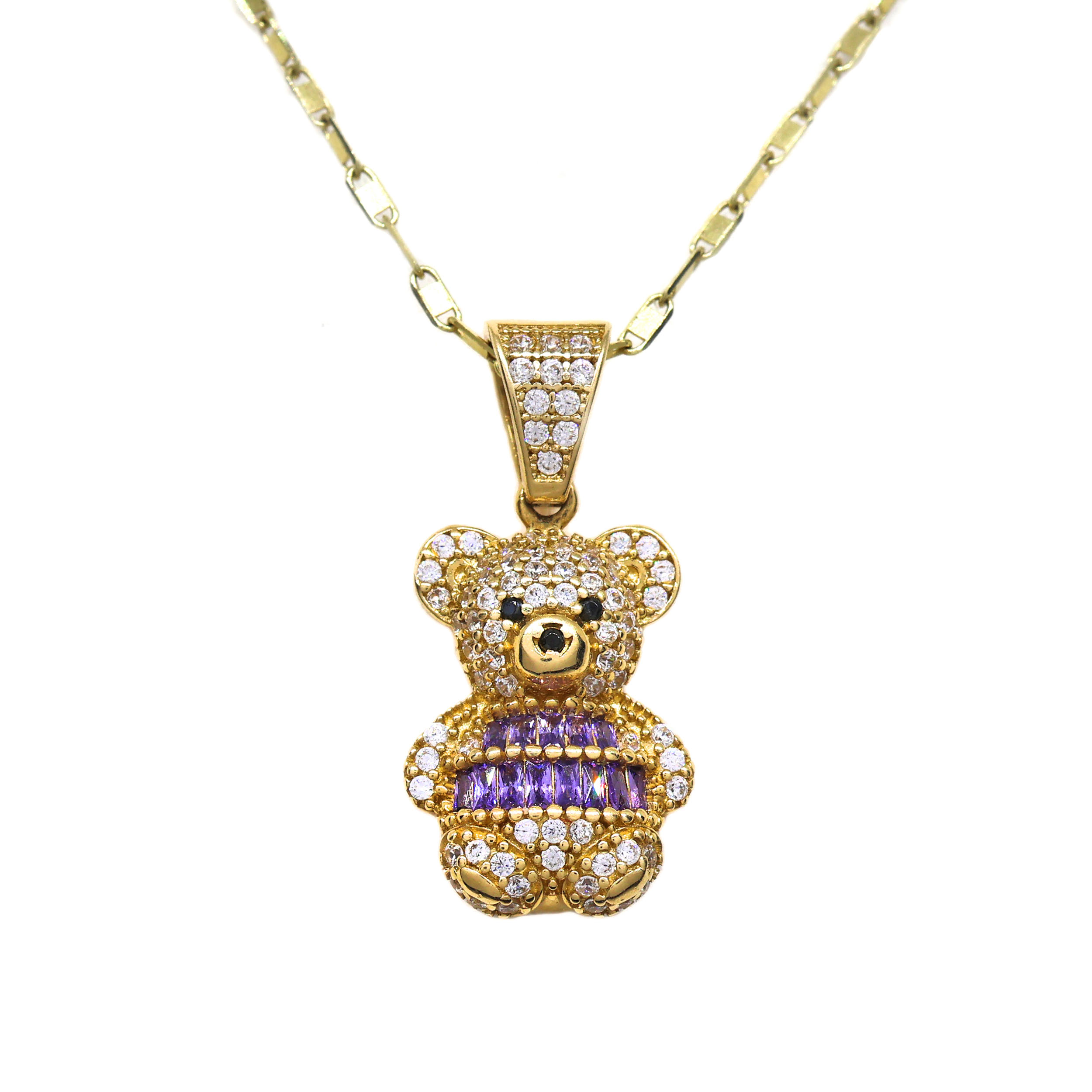 Zlatý přívěsek se zlatým řetízkem ve tvaru medvídka