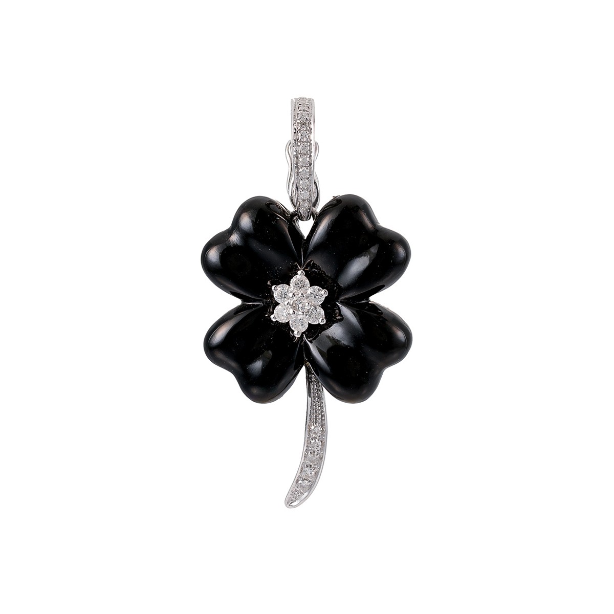 Zlatý přívěsek s onyxem a přírodními diamanty