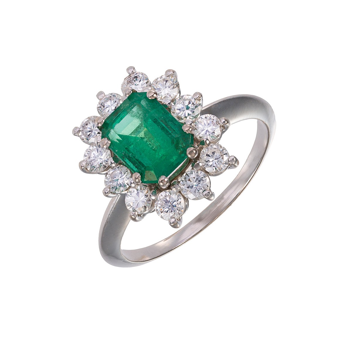 Zlatý prsten s přírodním smaragdem (2,25 ct ) a přírodními diamanty (1,08 ct, výjimečně bílý )