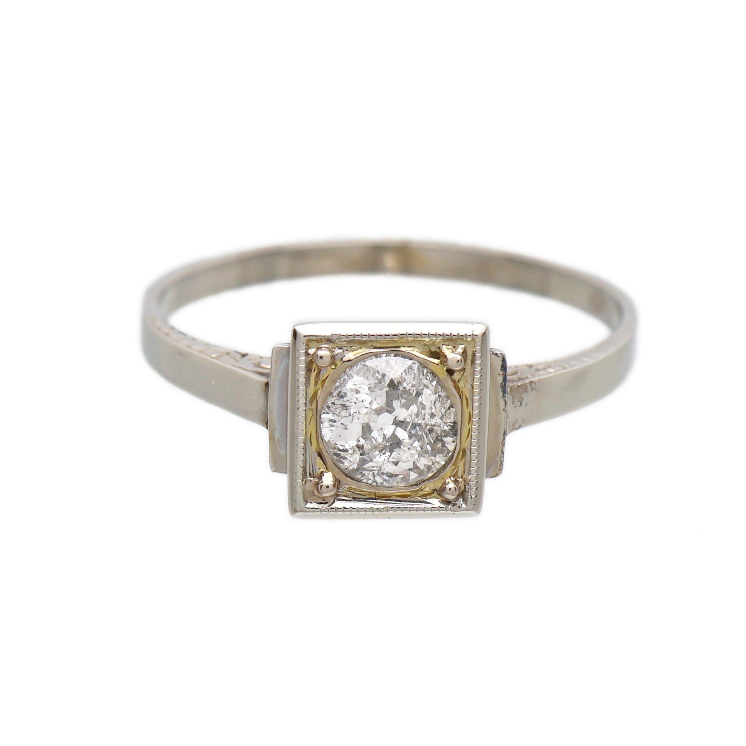 Art deco zlatý prsten s diamantem 0,50 ct + CERTIFIKÁT PRAVOSTI