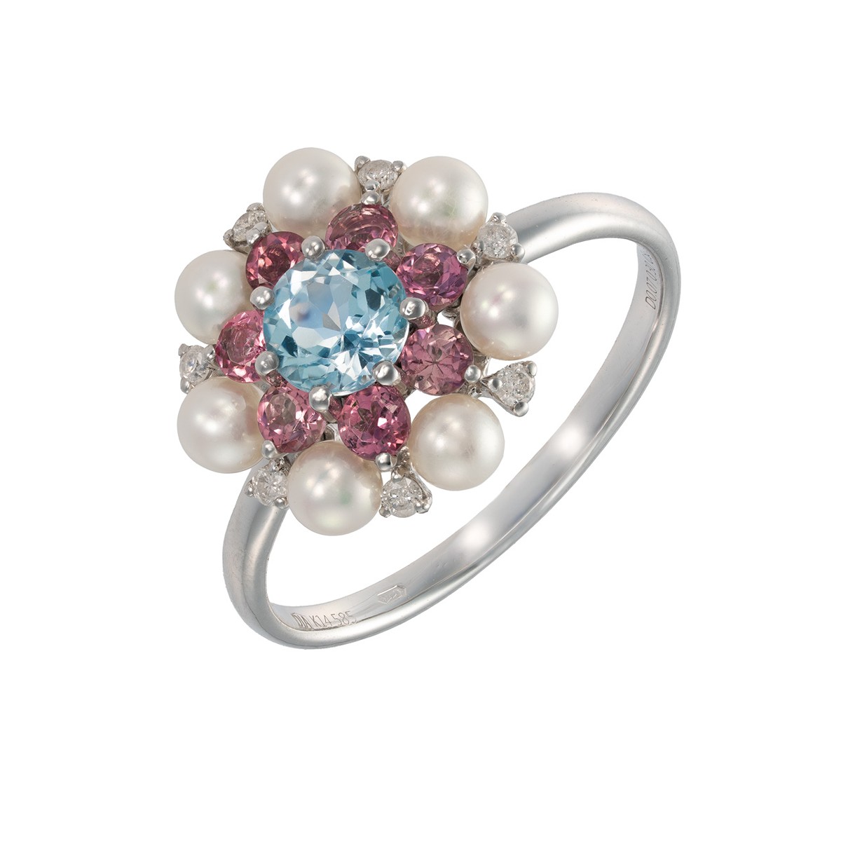 Zlatý prsten s přírodním topazem, přírodními turmalíny a přírodními diamanty