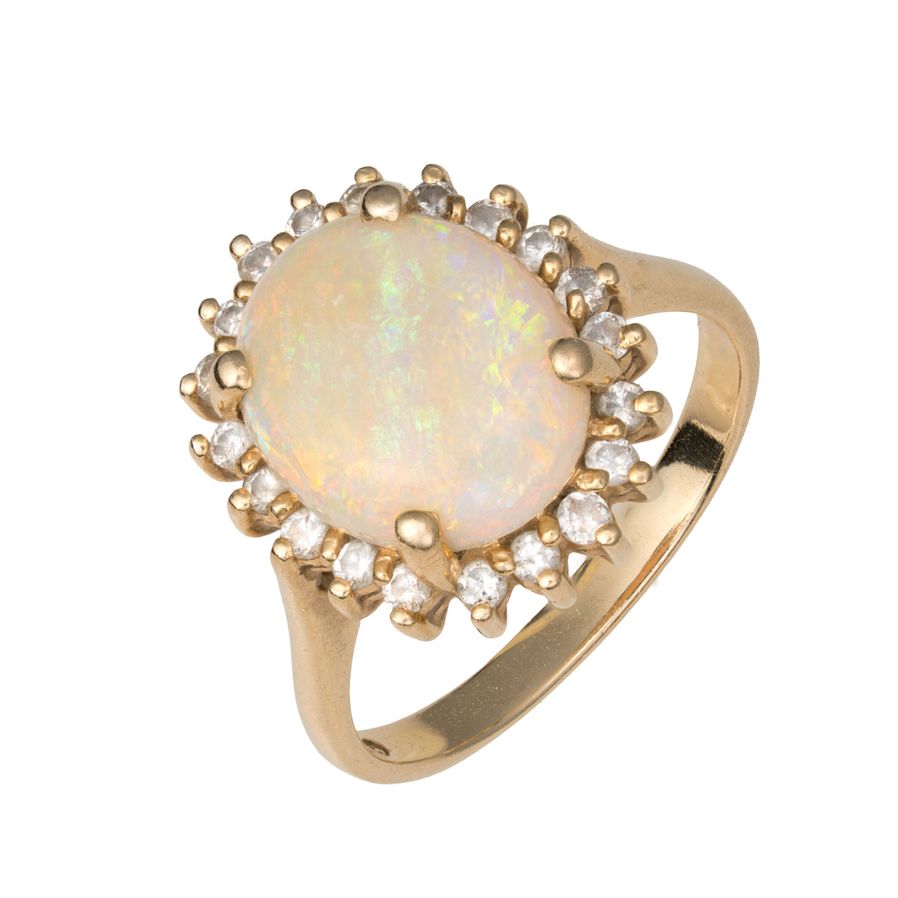 Zlatý prsten s přírodním opálem a diamanty