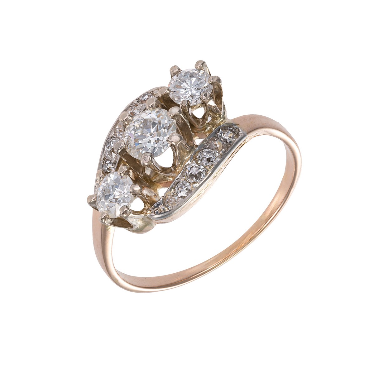 Zlatý starožitný prsten (0,86 ct, vzácně bílý ) – certifikováno