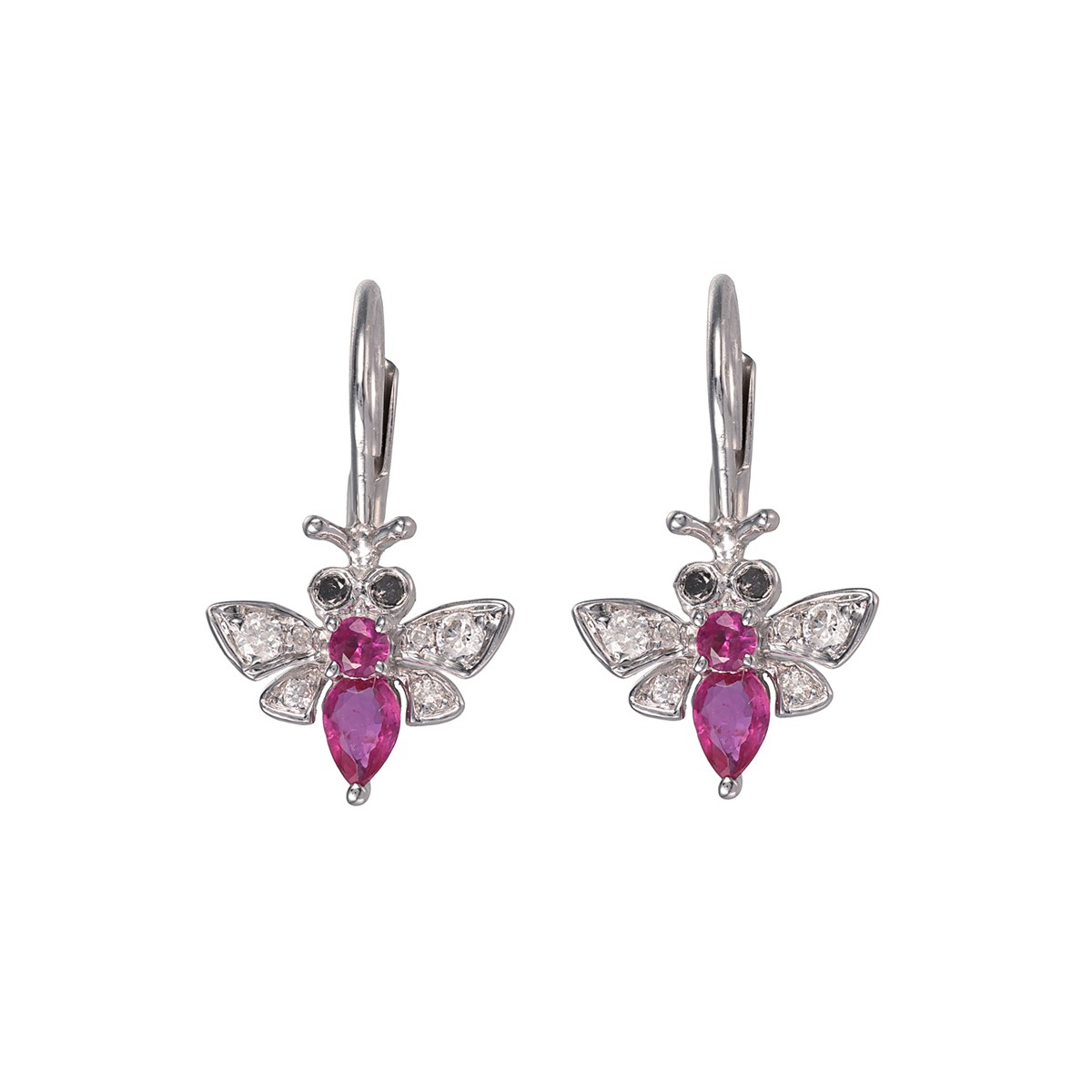 Zlaté náušnice s přírodním rubínem a přírodními diamanty