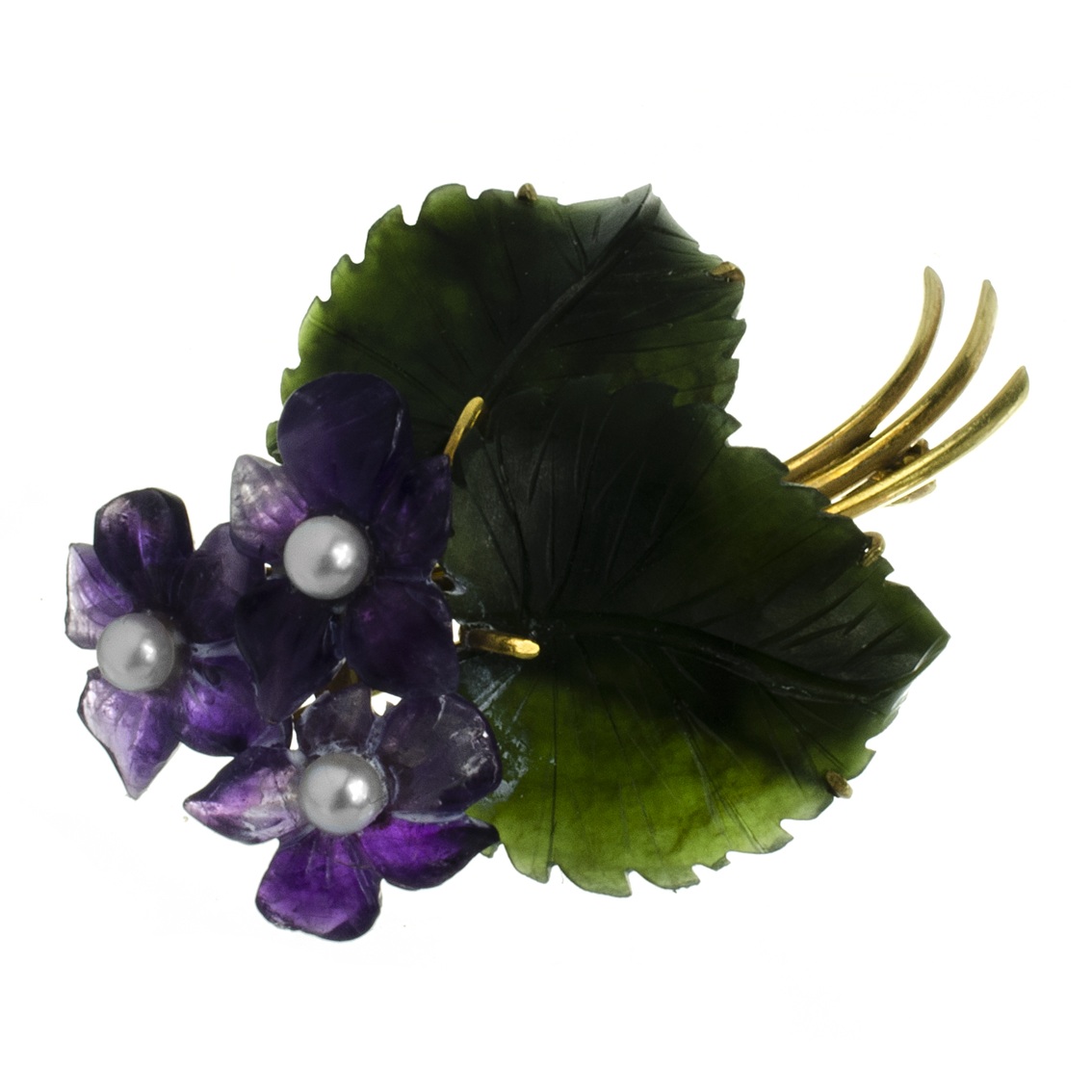 Zlatá brož ve tvaru fialky