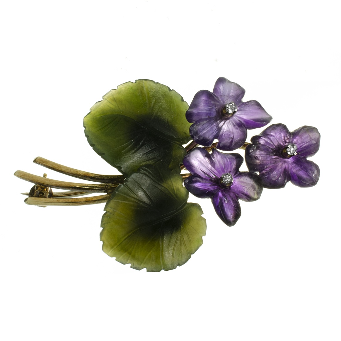 Zlatá brož ve tvaru fialky